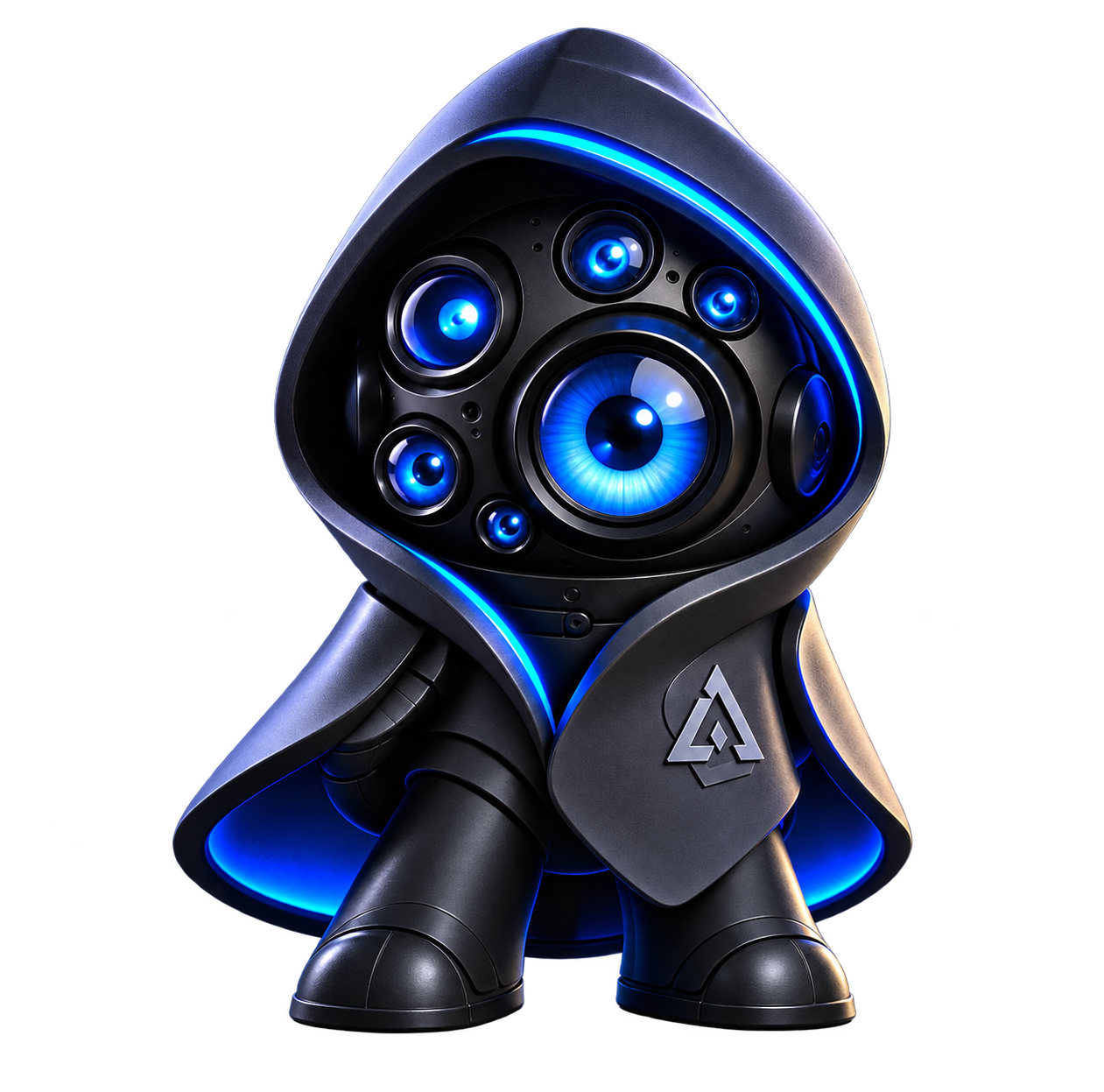 Neónový robot s objektívovými očami